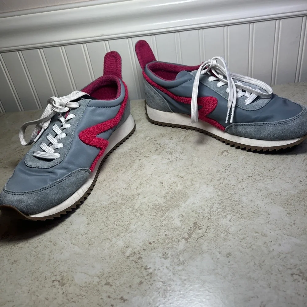 Rag‎ & Bone Retro Runner Sneakers in Slate Grey and Neon Pink Bouclé | Sz 38